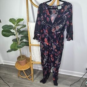 Anthropologie Maeve Paisley Red and Blue Jumpsuit sz 12